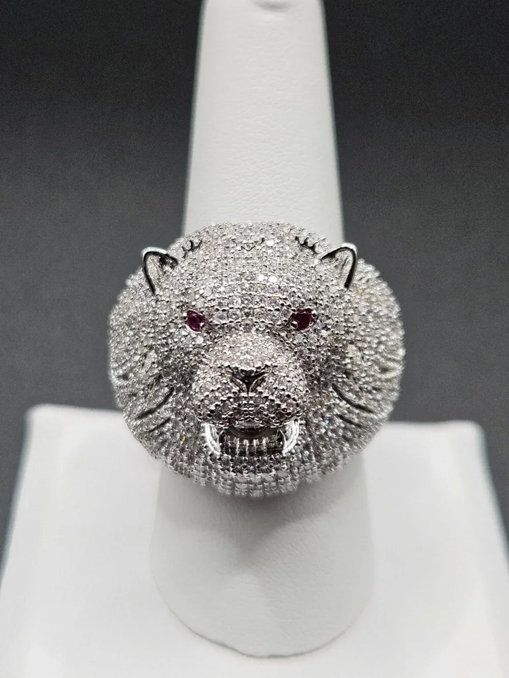 Silver Filled Lion Head Men's Statement Ring Size 10